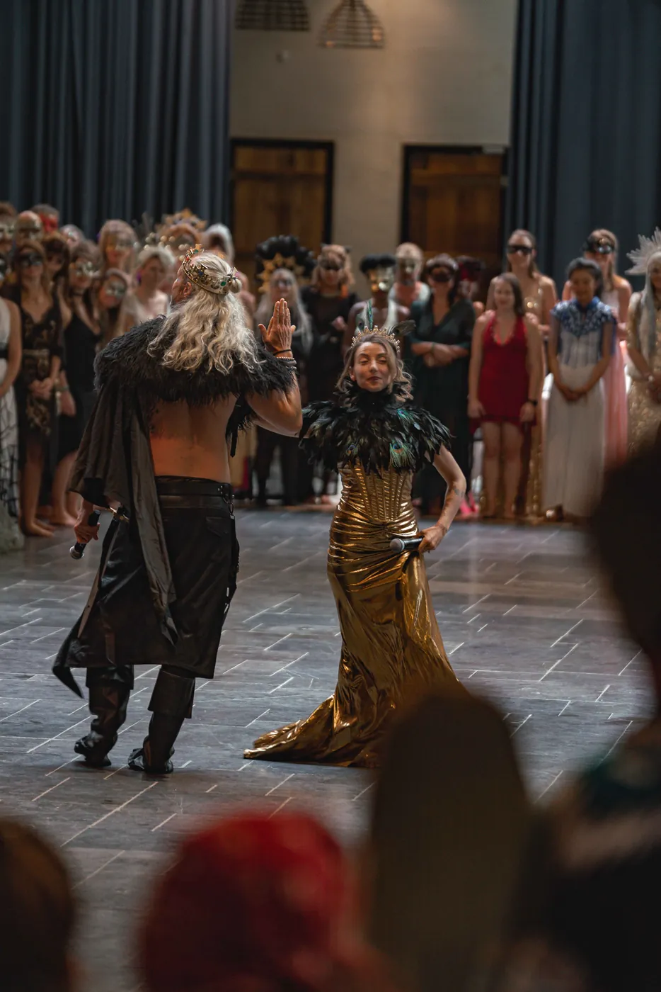 Steve and Amanda dancing in the centre of the hall at the European Tantra Festival masquerade