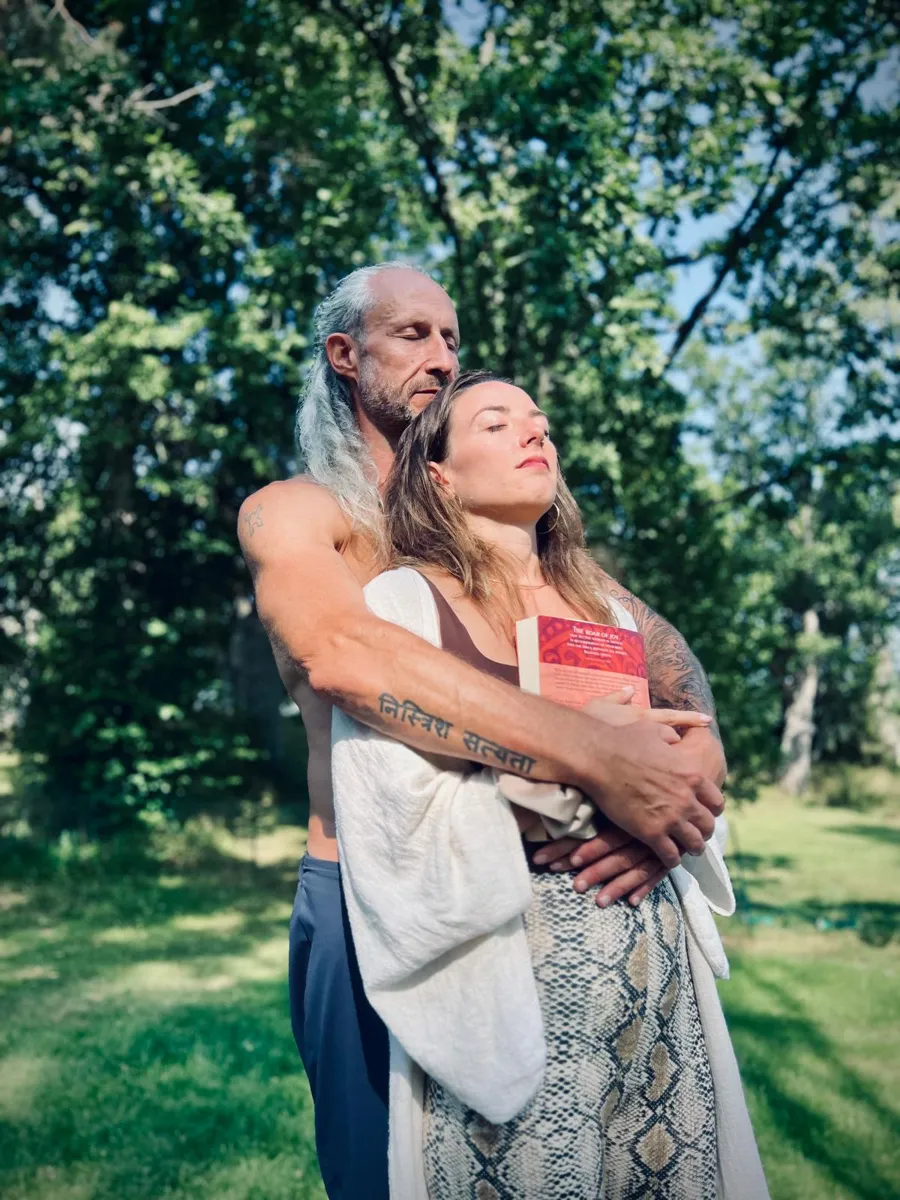 Steve and Amanda in an embrace on a private couples retreat