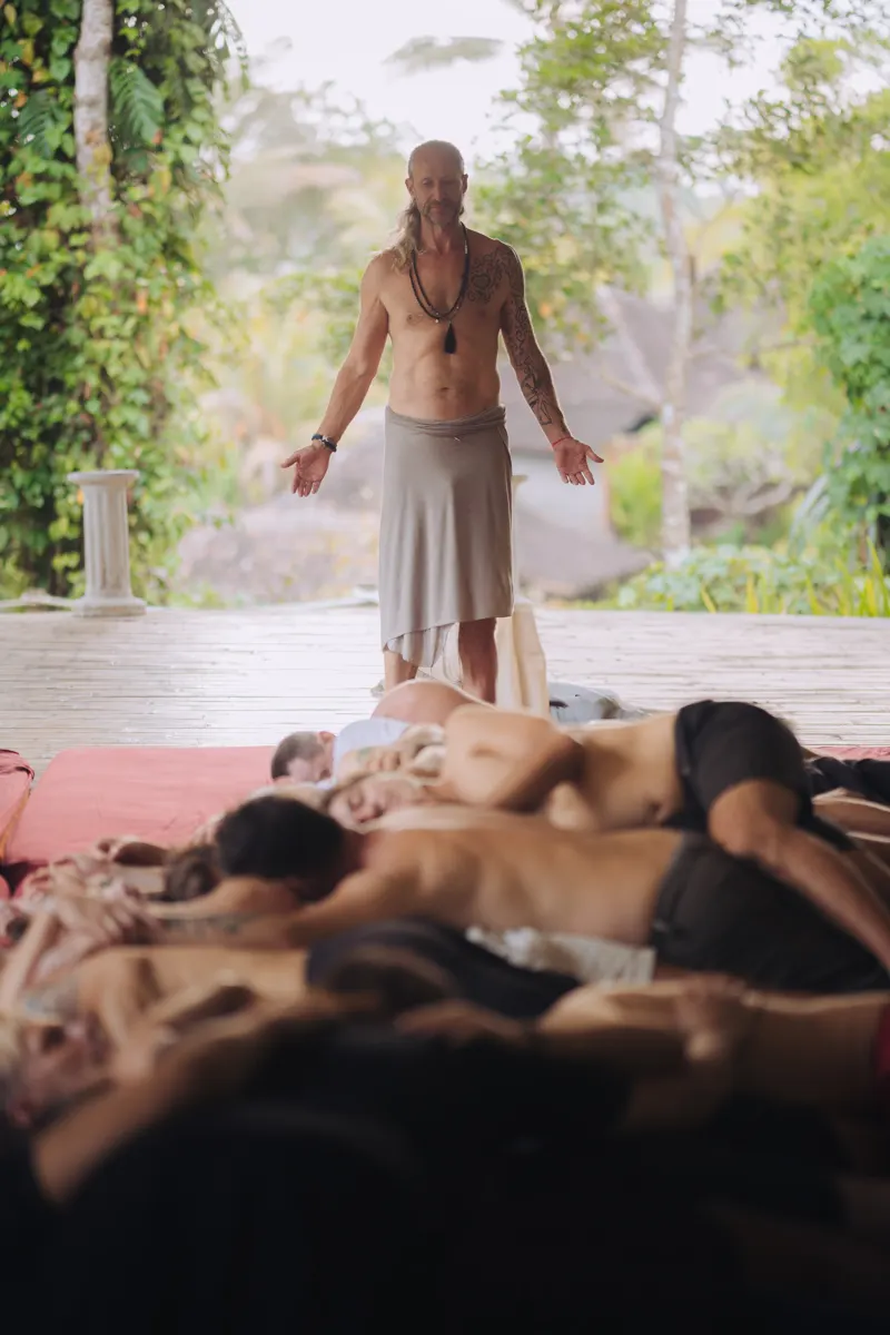 Steve standing over the men lying in the temple