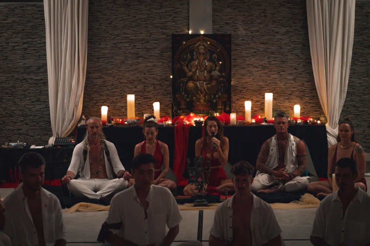 The candlelit Sacred Temple
