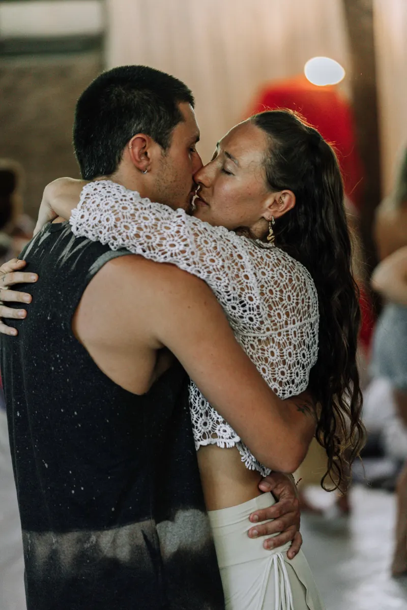 A man and woman in an embrace