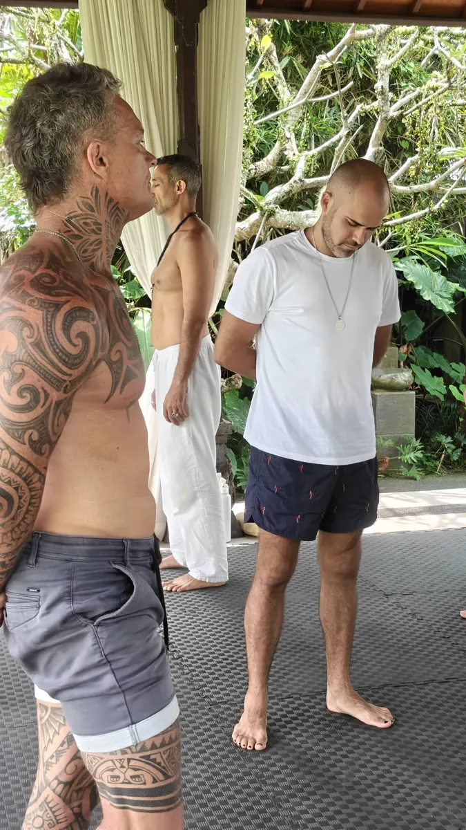 Two men facing each other