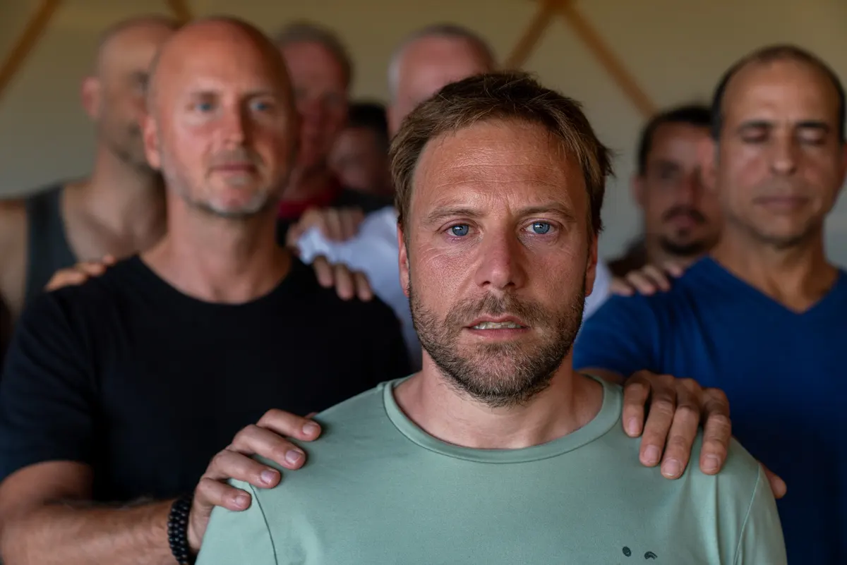 The men with hands on a brother's shoulders